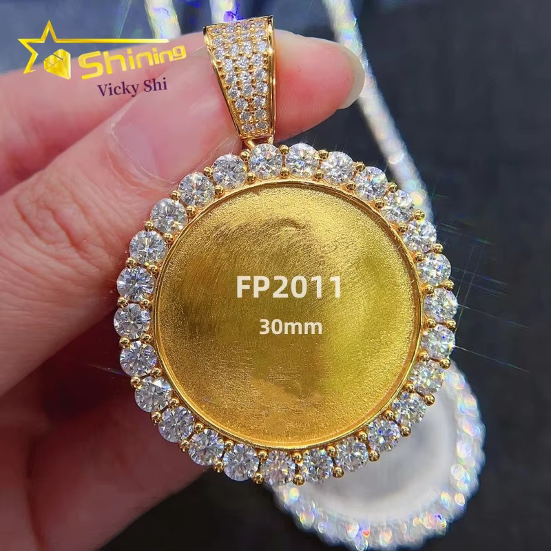 Ready to Ship Stock 925 Sterling Silver Memory Photo Pendant Hip Hop Iced Out Vvs Moissanite Pendant Pass Diamond Tester