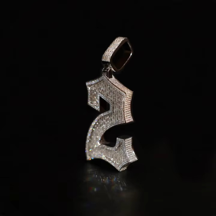 Custom Moissanite Pendant Necklace VVS Diamond Mossanite Letter Moissanite Pendant With Iced Out Chain in 10kt White Gold