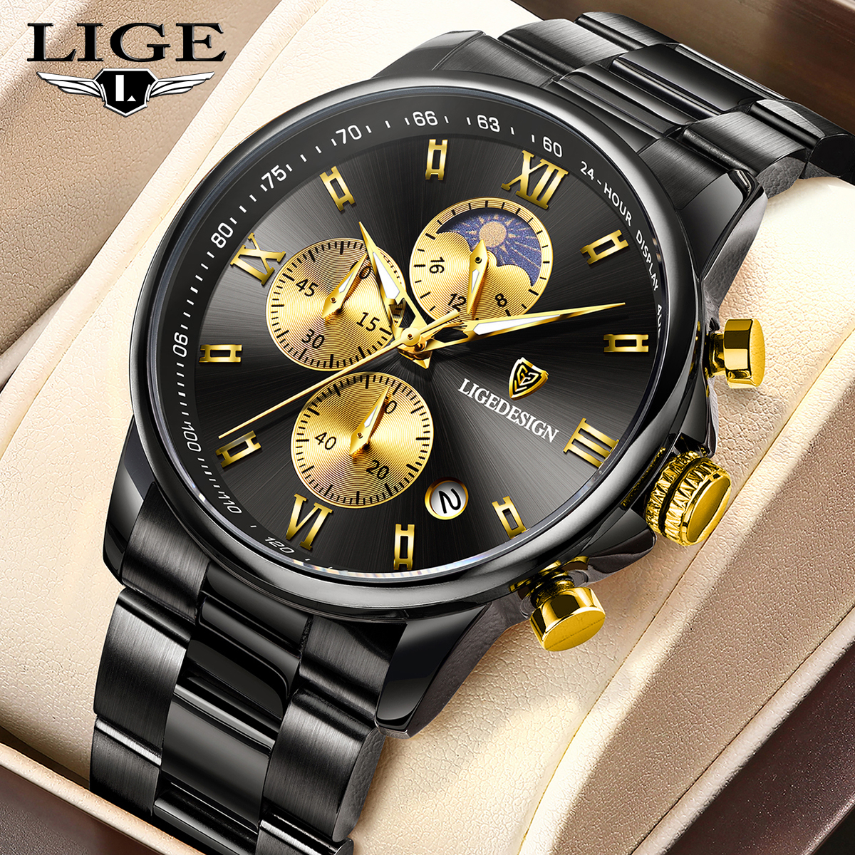 LIGE Men's Quartz Watch Sports Waterproof Watch Top Brand Style Square Case Fashion Business Watch Holiday Gift Teen Watch Student Watch Chronogr