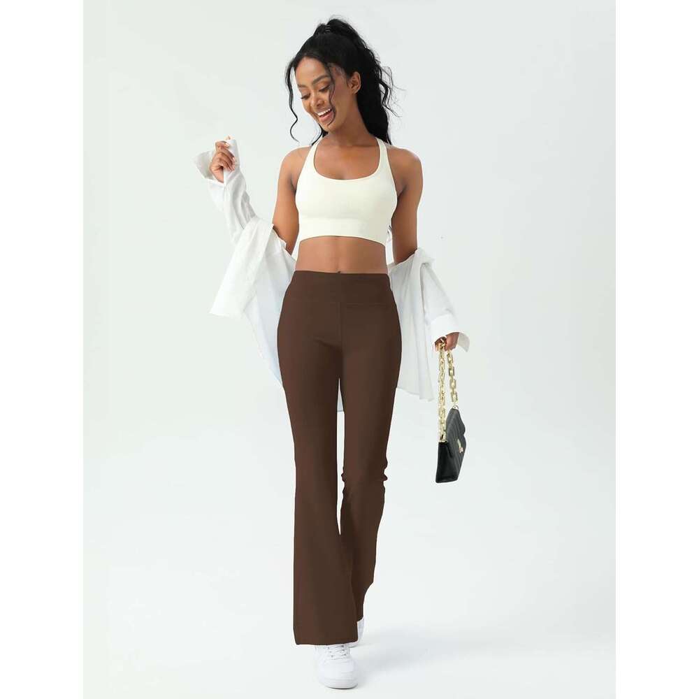 2025 New Arrivals Women's Yoga Boot Shaped Bottom Flared High Waisted Fitness Pants, Mocha mousse And Abdominal Compression Pants KLMY