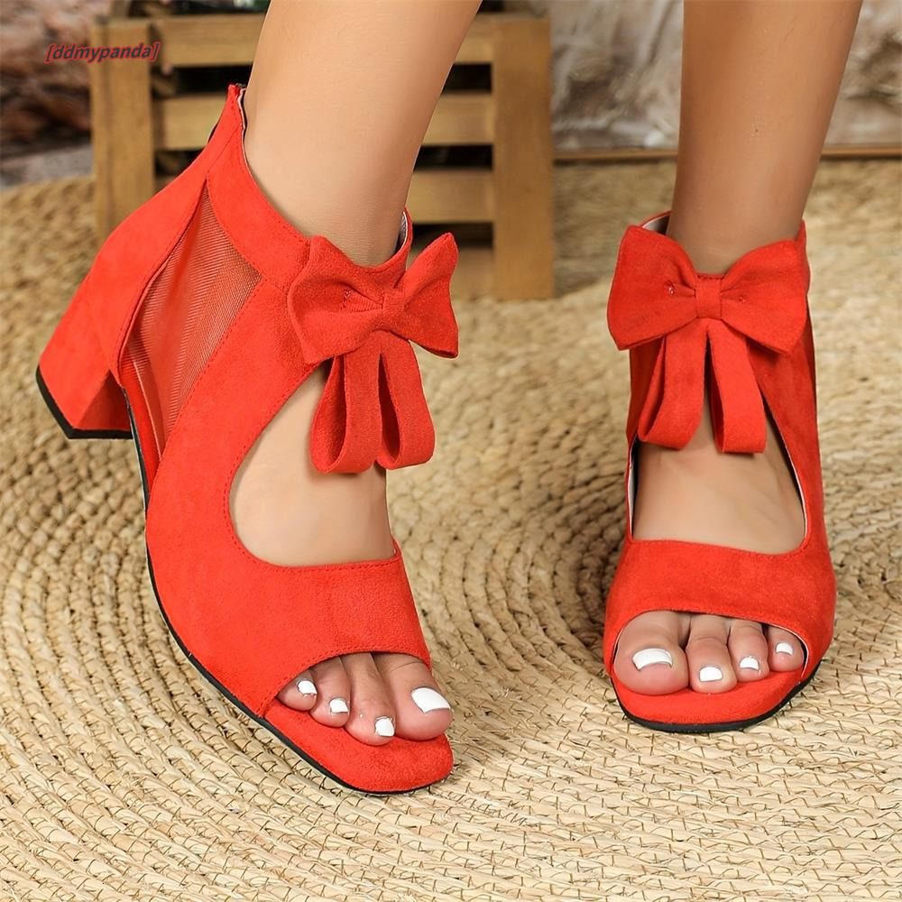 Sandals fairy style spring and summer new fashionable cool boots, fish mouth hollow bow, thick heel high heels #ddmypanda