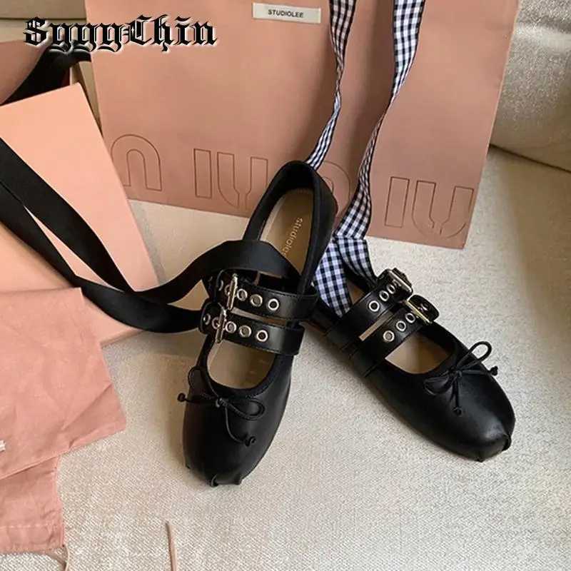 Womens Flats Female Ballet Punk Doll Ribbon Shallow Bow Tie Sandals Ladies Desigh Sweet Round Toe Buckle Cozy Shoes Y250307
