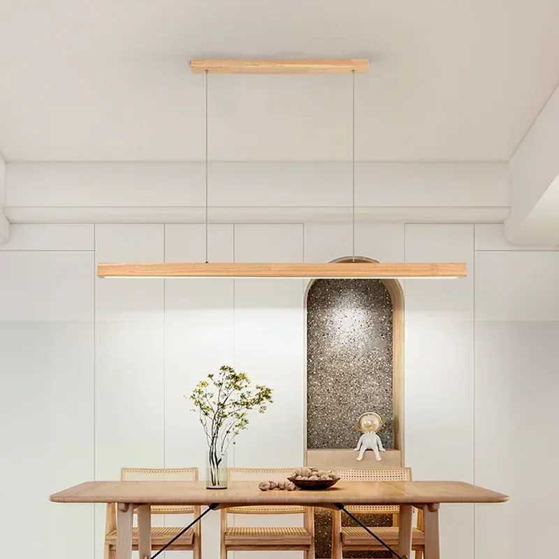 Modern LED Pendant Light wood Long Strip dining table lamp suspension Chandelier for living dining room kitchen lighting fixture X250307