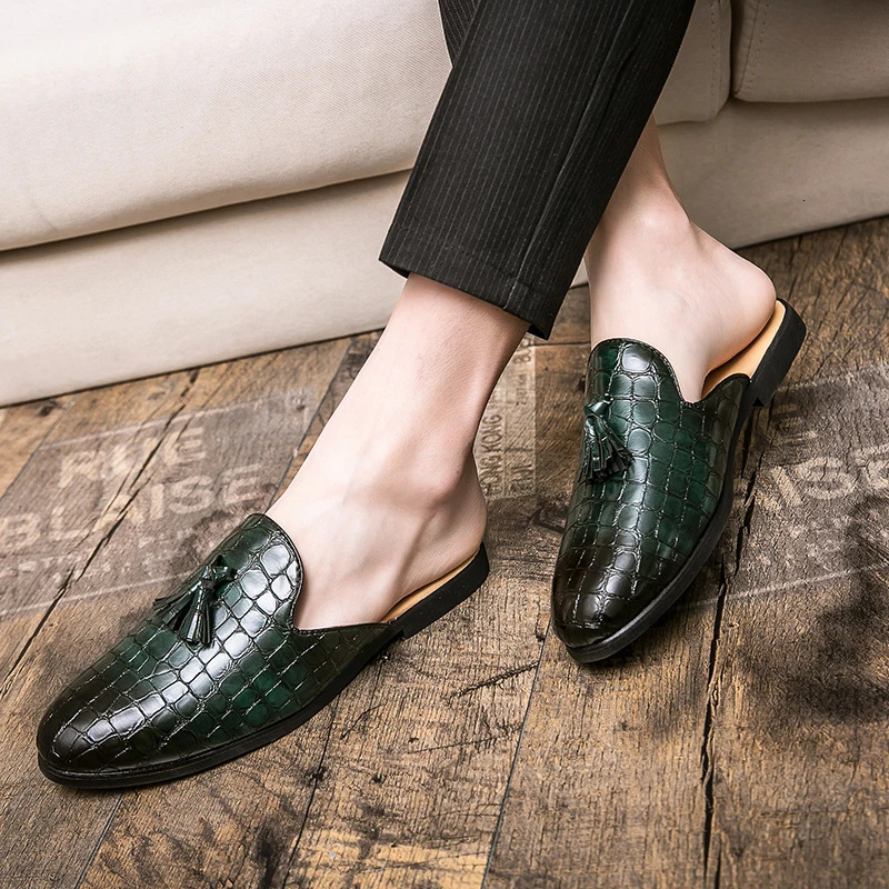 Summer Men Half Loafers Fashion Tassel Breathable Slippers Man Outdoor Lightweight Mules Cool Half Shoes for Man Leather Sandals 250306