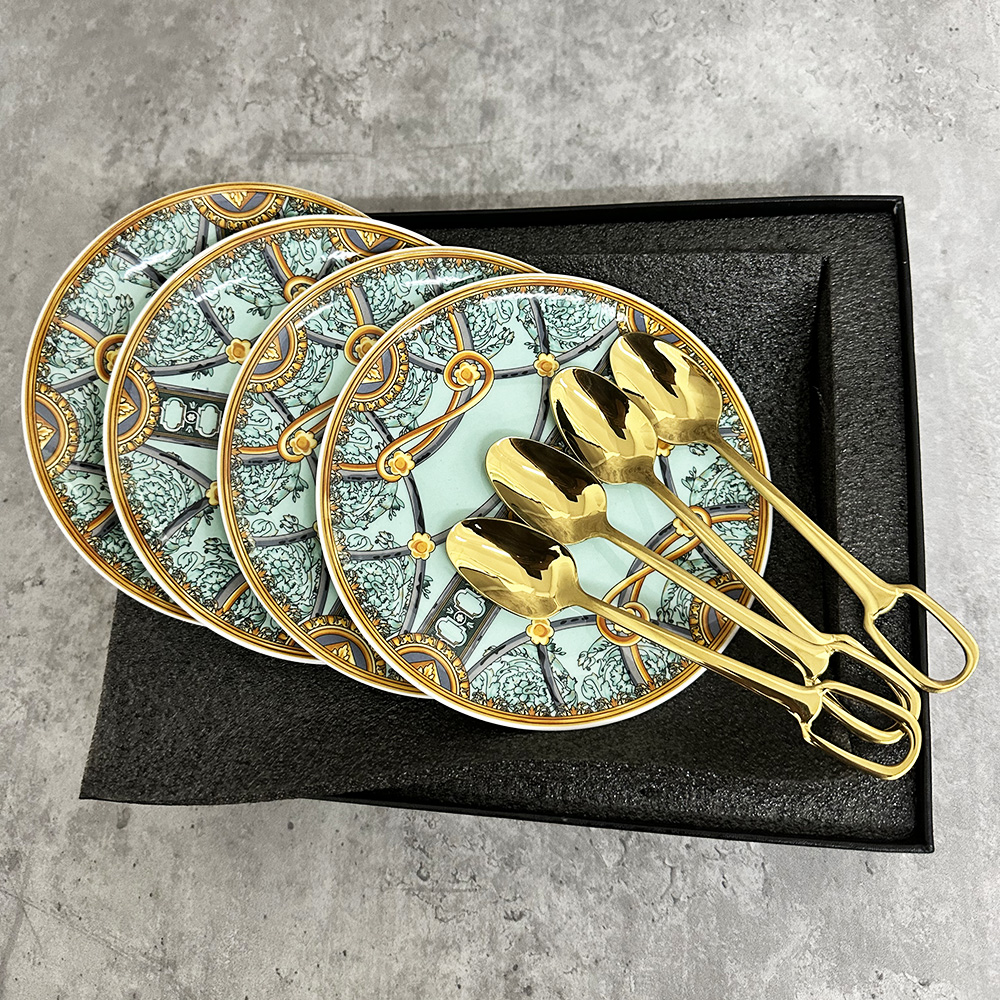 4 Pcs 6 Inch Luxury Bone China Tableware Dinnerware Set Jingdezhen Porcelain Horse Western Plate Dish Home Decoration Wedding Gifts