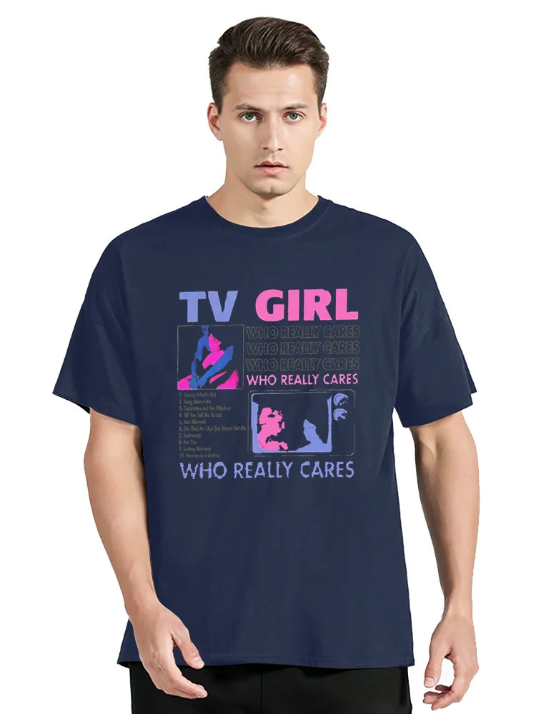 TV girl who really cares about Tshirts retro cotton unisex tops fitness street clothing graphic oversized mens 250225