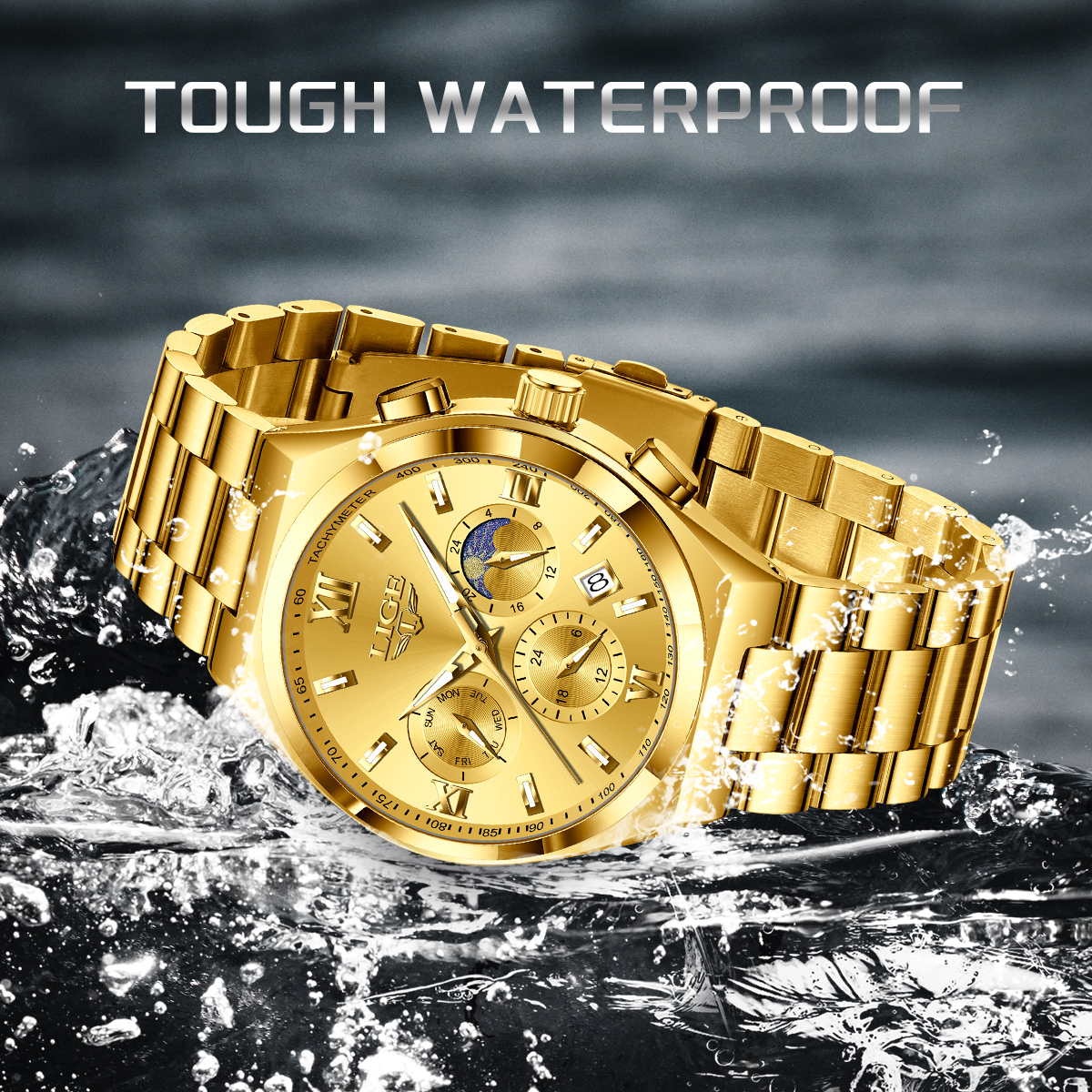 LIGE New Men's Multi functional Waterproof Calendar Quartz Watch Night Light Men's Business Master Watch Fashion Sports Chronograph