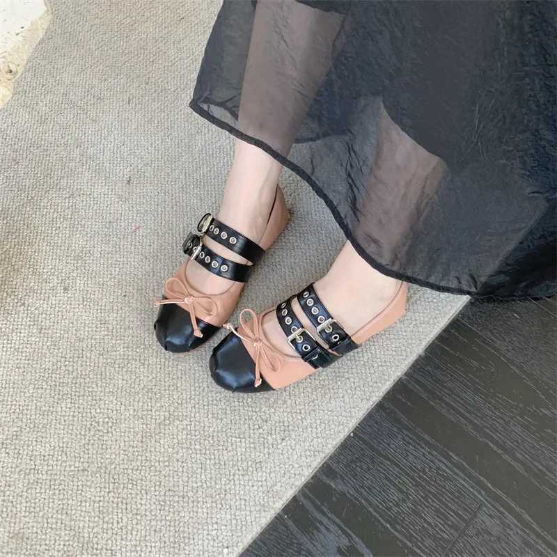 Womens Flats Female Ballet Punk Doll Ribbon Shallow Bow Tie Sandals Ladies Desigh Sweet Round Toe Buckle Cozy Shoes Y250307