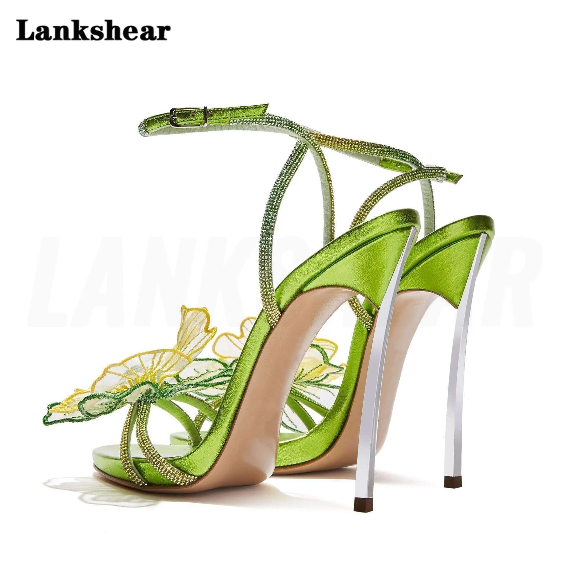 Purple Green ral Embellished Women Open Toe Stiletto Ankle Strap Party Pumps Wedding High Quality Sandals