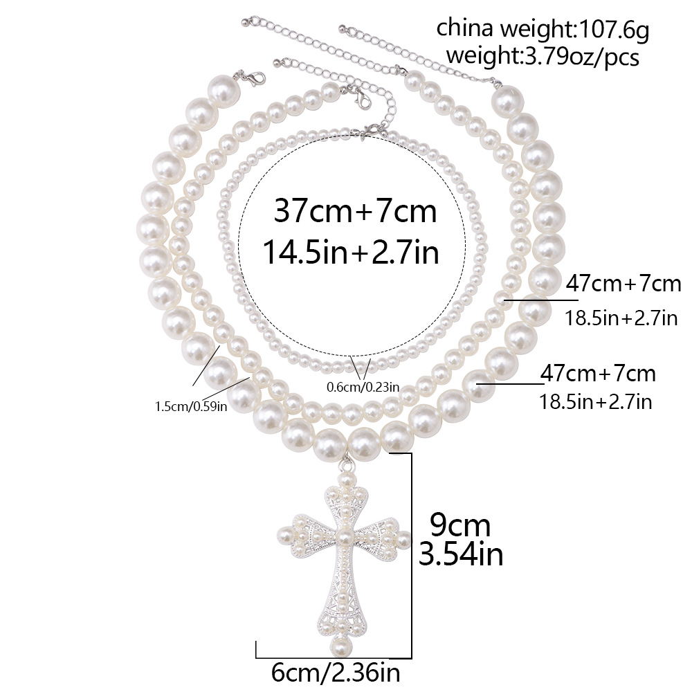 Cross necklace set of personalized beads stacked wear collarbone chain necklace jewelry in Europe and the United States exaggerated punk pearl jewelry