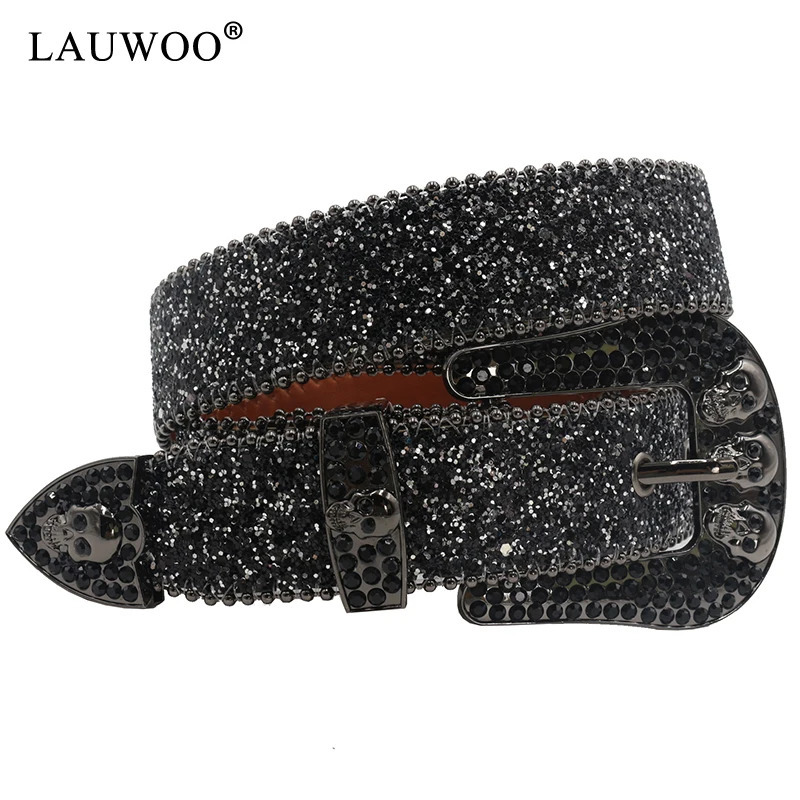 Skull Rhinestone Belts For Women Men Y2K Leather Strap Crystal Studded Western Cowgirl Cowboy Diamond Bling Belt 250227
