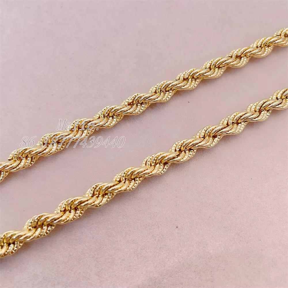 Nice Jewelry 5mm Width AU750 18 Karat Pure Gold Diamond Cut Rope Chain Necklace Jewelry Custom Real Gold 18K Yellow Solid Gold L