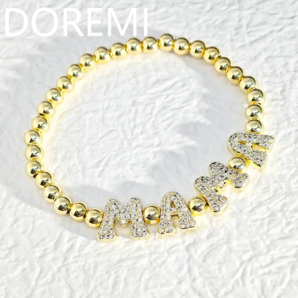 DOREMI Brass Letters Beads Bracelet Custom Jewelry Gift Friendship Bracelets Beads Personalized Initial Bubble Letter Bracelet 250303