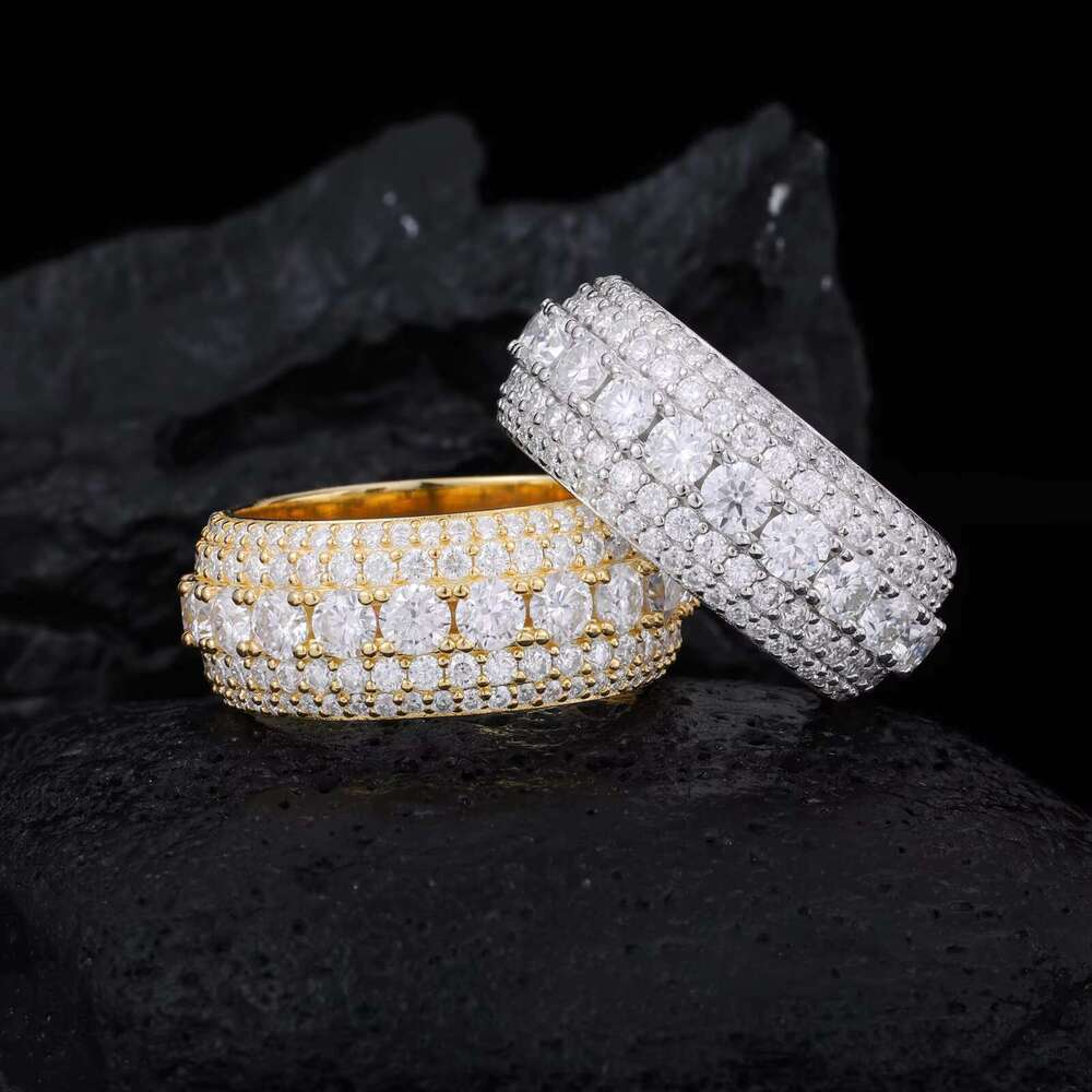 Hip Hop Jewelry Wedding Engagement Gift Sterg Sier Paved VVS Moissanite Iced Out 5 Layer Dia Band Ring for Men