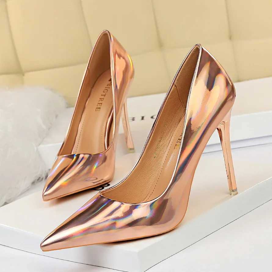 Womens High Heels Blue Green Valentine Pumps Glossy Stiletto Wedding Bridal Nightclub Fashion Simple Solid Color 1829-2 Z250307