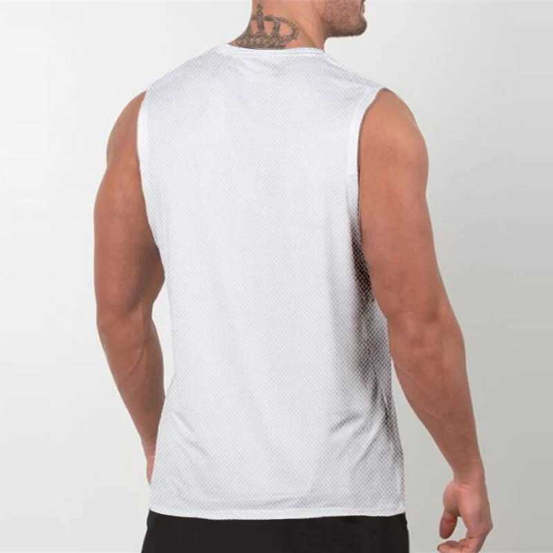 Men Quick Dry Bodybuilding Stringer Singlets Mesh Sleeveless Blank T Shirt Fitness Breathable VestT250318