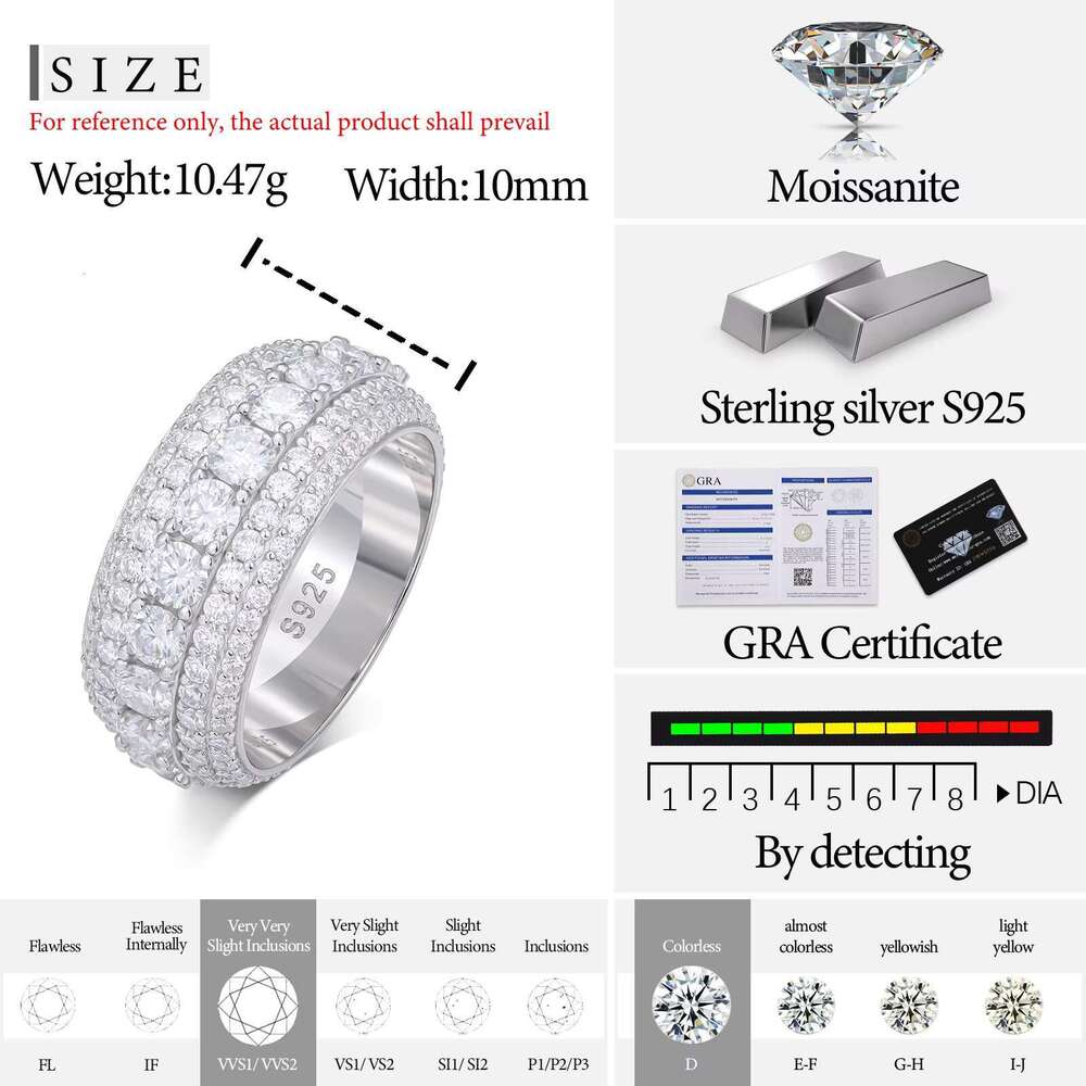 Hip Hop Jewelry Wedding Engagement Gift Sterg Sier Paved VVS Moissanite Iced Out 5 Layer Dia Band Ring for Men