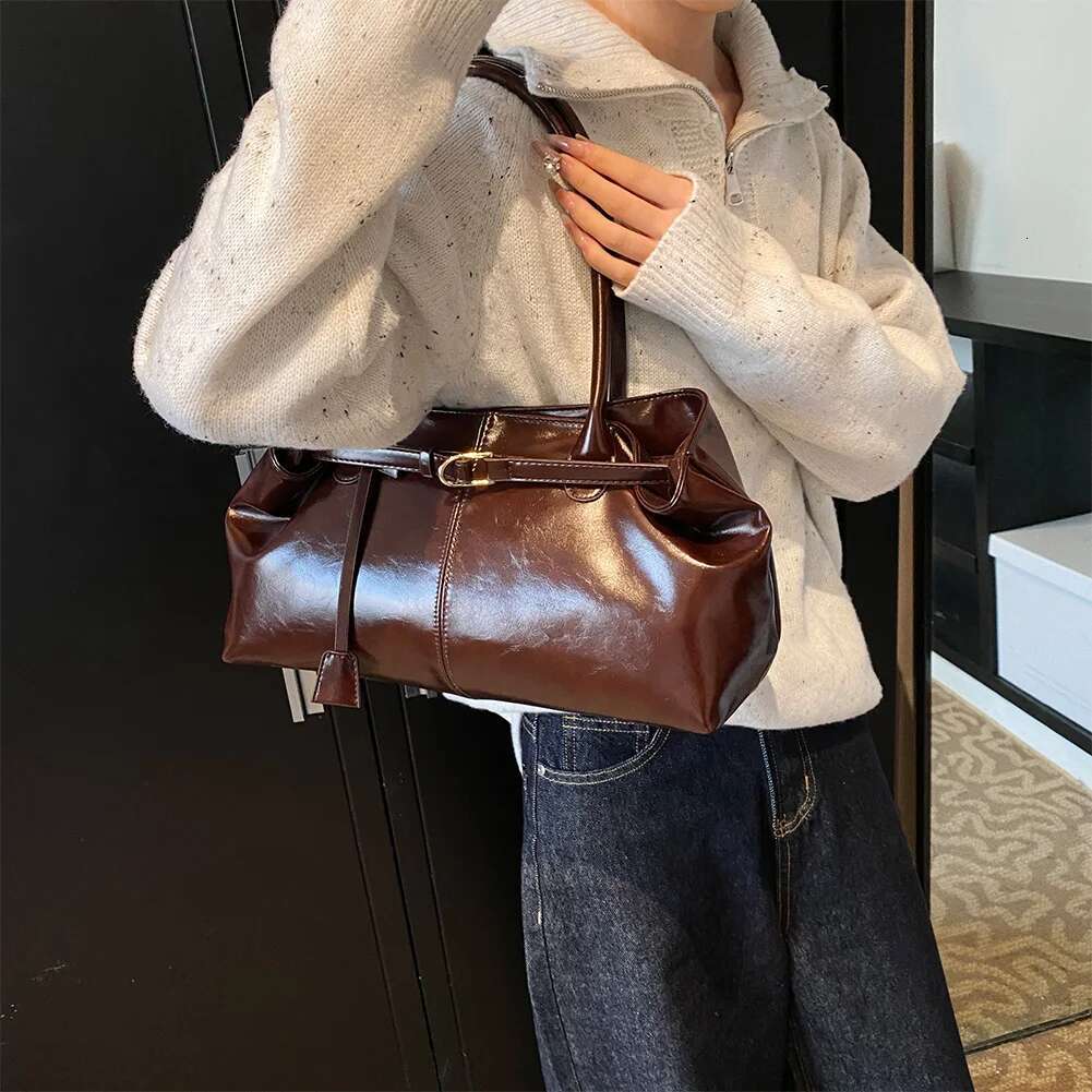 PU Leather Shoulder Slouchy Top Handle Retro Bags Fashion Satchel Bag For Women Work Shopping Travel