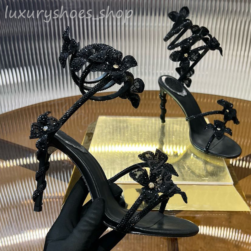 Butterfly Stiletto Heel Rhinestone Snake Strass stiletto sandals 9.5cm Evening shoes women's high heels Ankle Wraparound luxury designer factory shoe With box