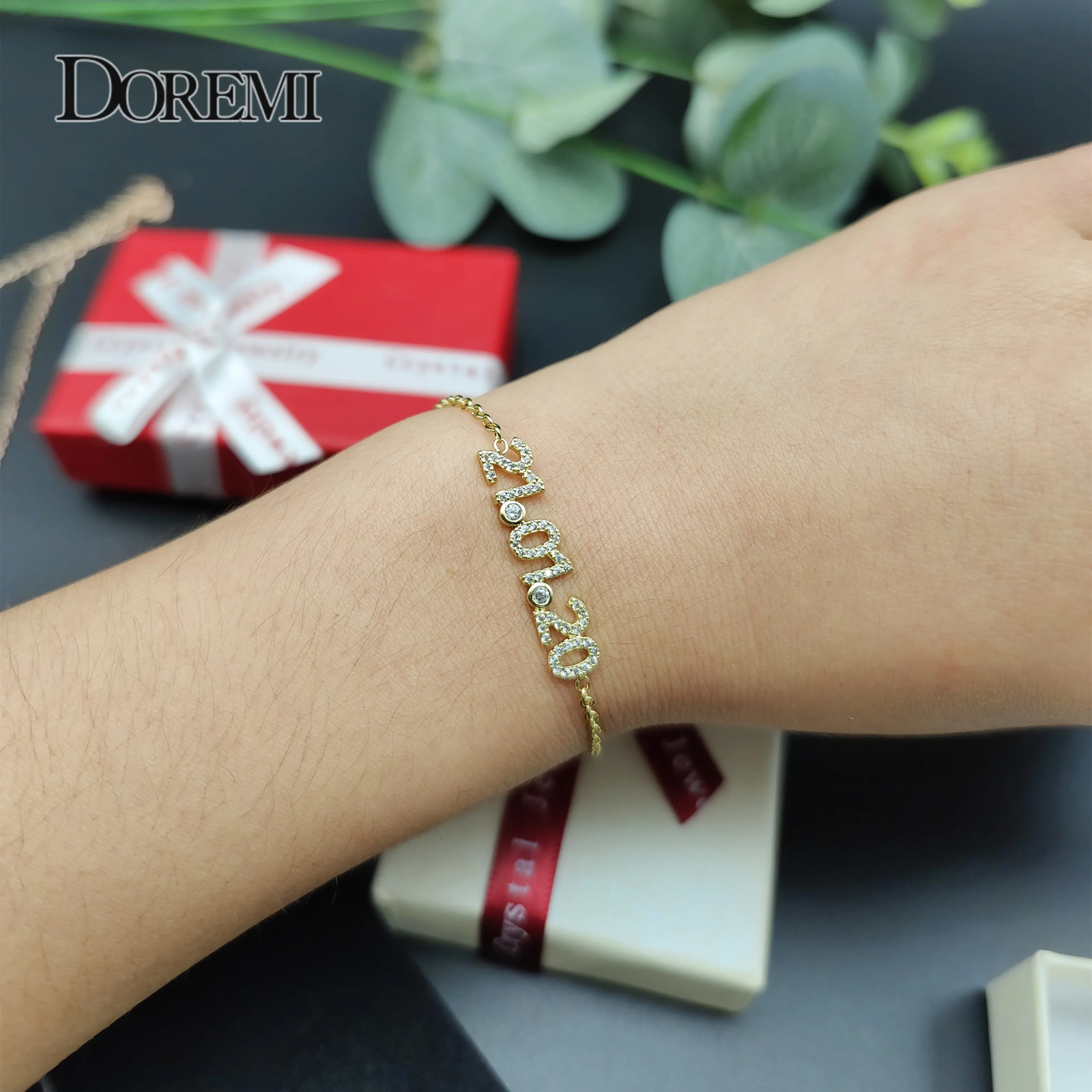 DOREMI Trendy 6MM Letter Zircon Bracelet with Birthstone Adjustable Name Bracelets for Women Girl Jewelry Female Gift for Mom 250303