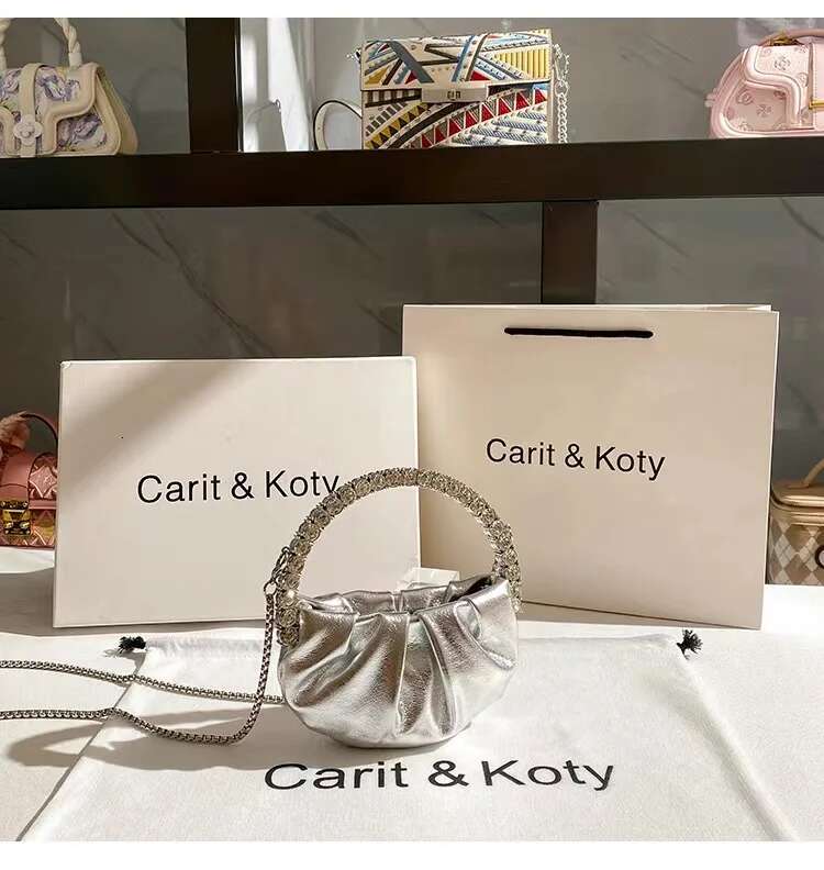 Circular Metal Handle Mini Women Handbag Glitter Shiny Rhie Evening Wedding Party Clutch Purse Shoulder Bag