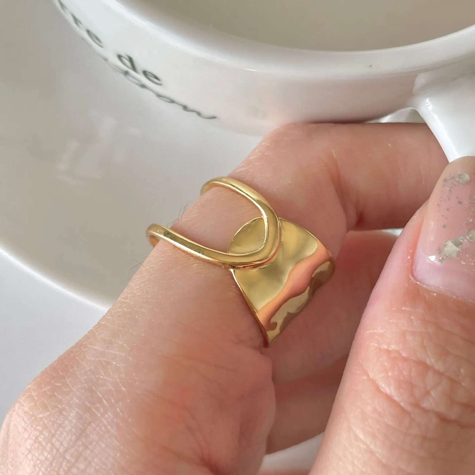 SHANICE 100% S925 Sterling Silver Opening Ring For Women Lagre Wide Ring Hip Hop Punk Finger Rings Simple Boho Jewelry 250303