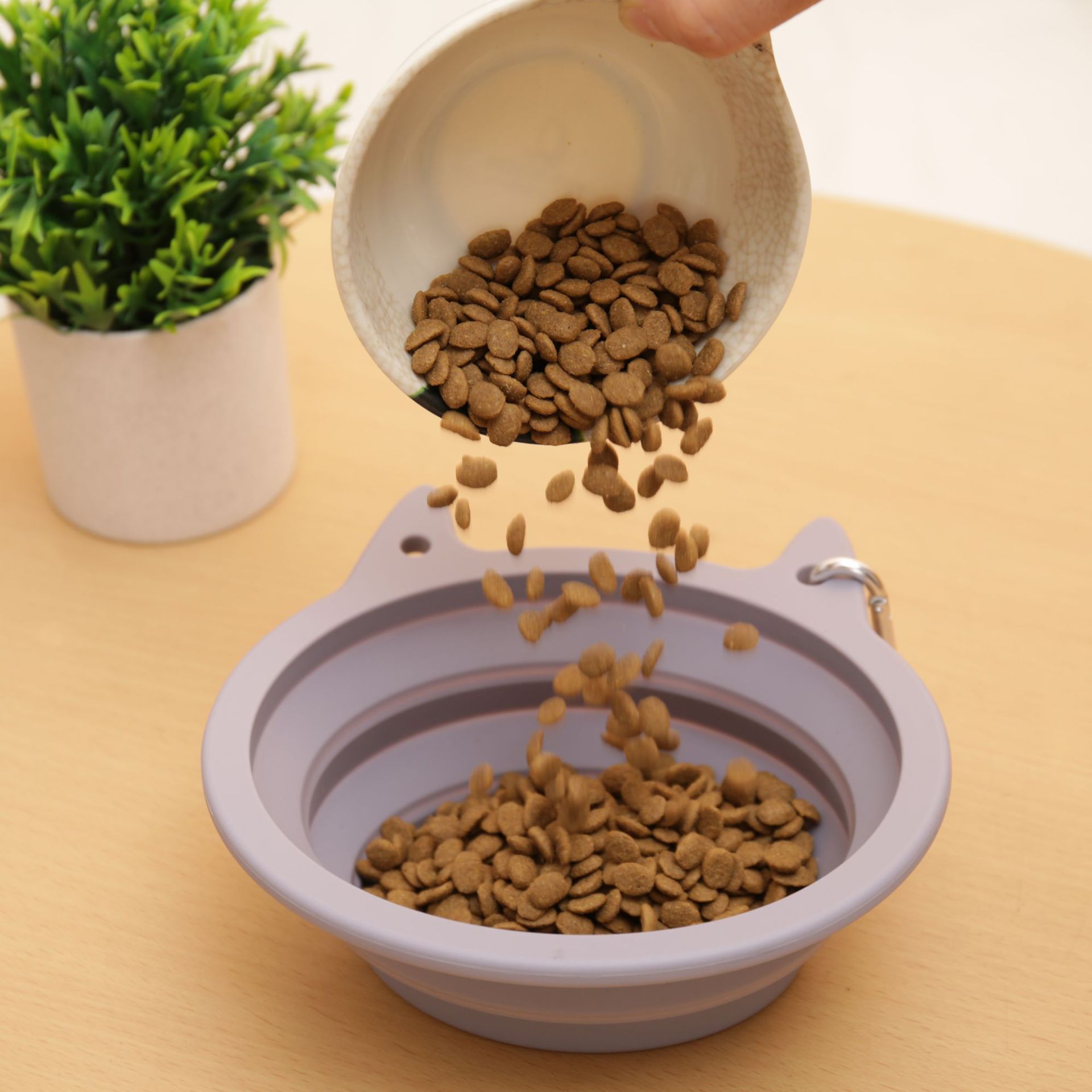 Portable Silicone Pet Dish with Secure Tape Hook for Easy Transport #10-50 2800