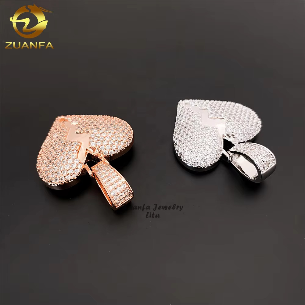 High Quality Fashion Vvs Moissanite Silver 925 Heart Shaped Broken Heart Mens Diamond Pendant