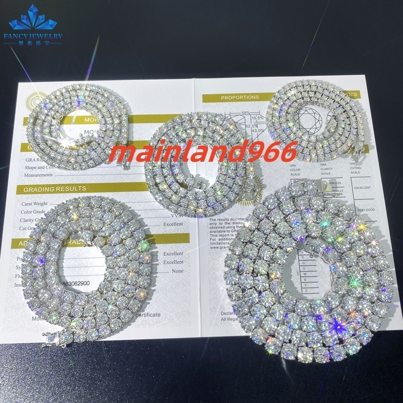 Fast Delivery High Quality Moissanite Tennis Chain 2mm 3mm 4mm 5mm 6.5mm Shining Brightly D VVS Moissanite Women Men Necklace