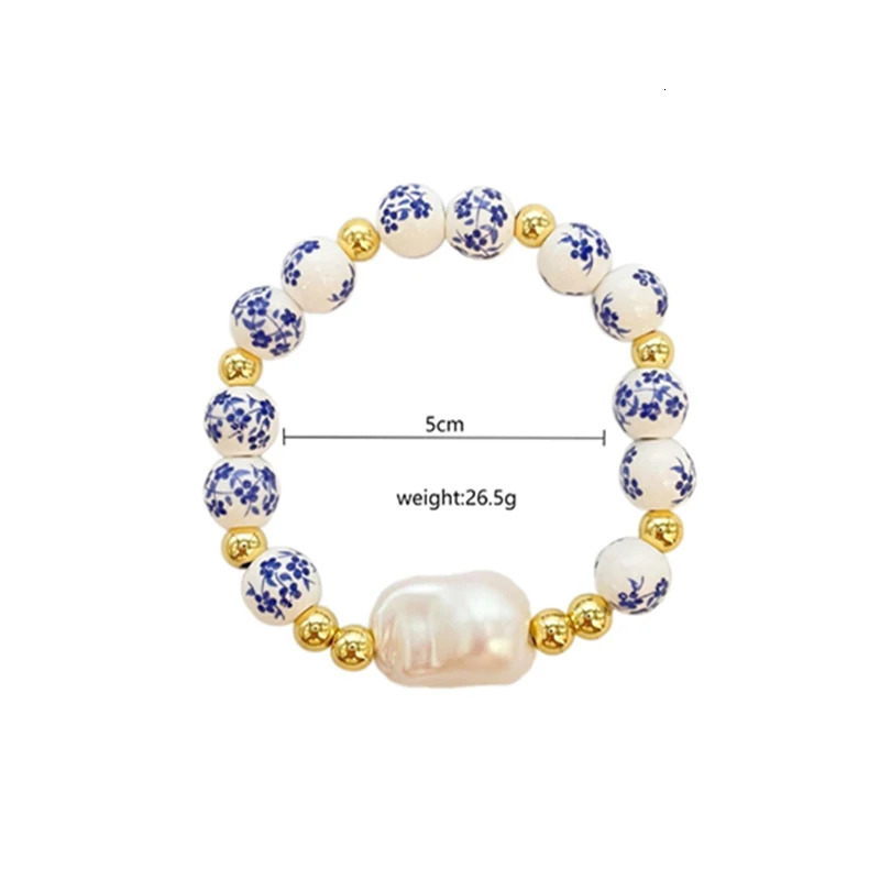 Baroque Pearl Bracelet Elastic Rope Fashion Simple Pearl Blue and White Bracelet Jewelry Accessories 250303