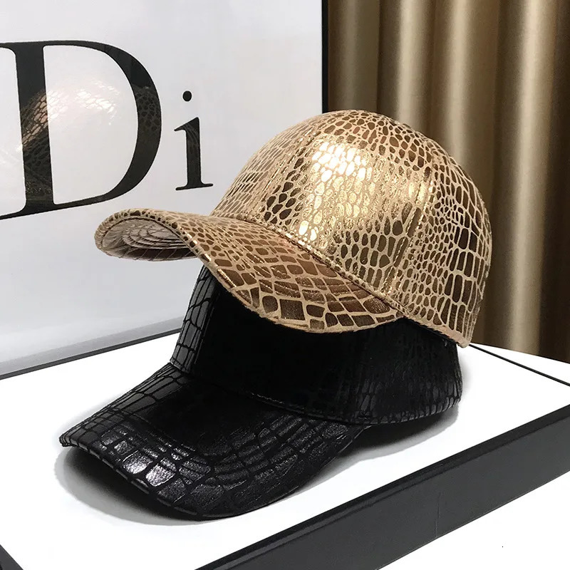 Female Spring Autumn Korean Plaid Hard Leather Unisex Adjustable Baseball Cap Casual Fashion Black Gold Cap 250306