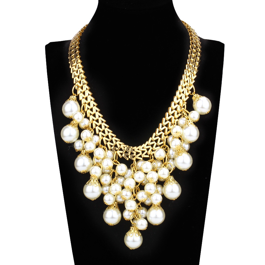 Multi-layer tassel pearl necklace female gorgeous exaggerated dinner party jewelry Europe and the United States fashion with jewelry