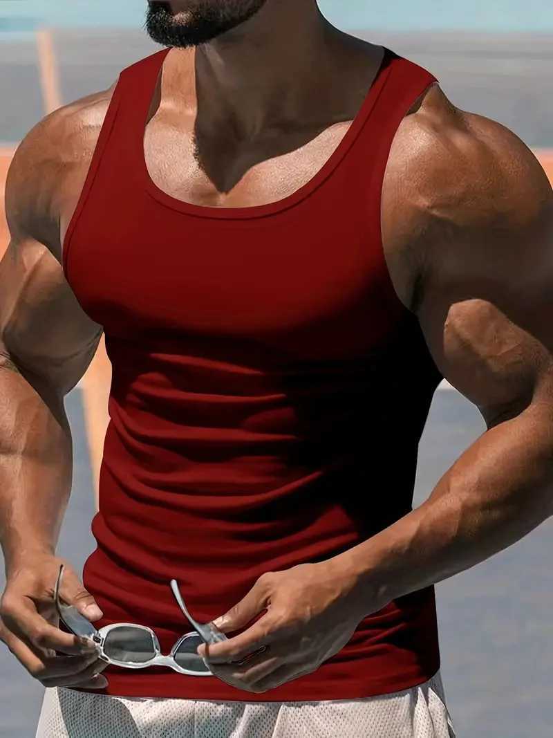 Mens Summer Quick Dry Running Sleeveless Crew Neck Tank Top Daily Gym Workout Fitness Training Sports Sleeveless Tank TopT250318