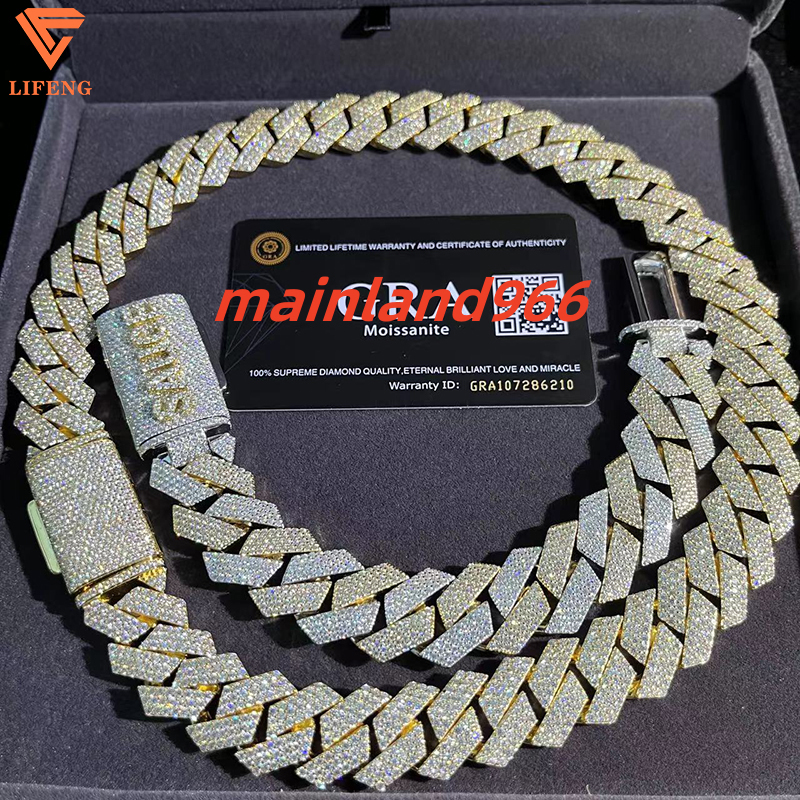 Two Tone Iced Out Moissanite Cuban Link Chain for Men 20mm Custom Name Clasp 925 Sterling Silver Cuban Chain Hip Hop Necklace