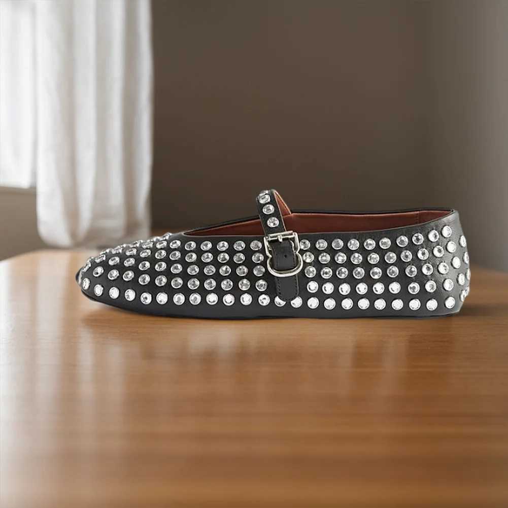 Womens Glitter Shoes with Buckle Strap Rhine Ballet Flats Crystal Ballerina Shoes Cfortable Fem Casual Shoes Y250307