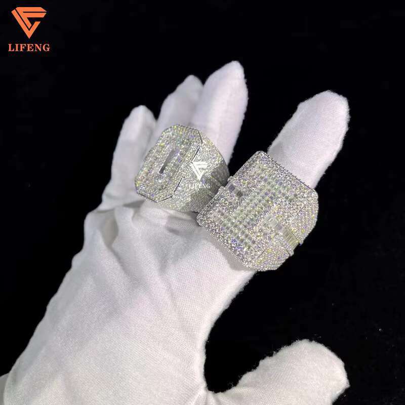 Jewelry Trendy Sterg Sier Iced Out VVS Moissanite Dia Engagement Custom HipHop Letter Ring for Men