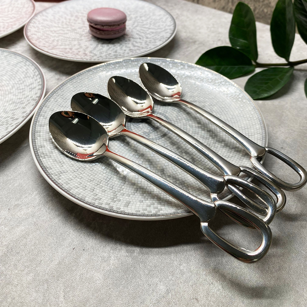 4 Pcs with Spoon Nordic Creative Hand Painted Plate Ceramic Tableware Under Glazed Dessert Dish Microwave Snack Steak Plate
