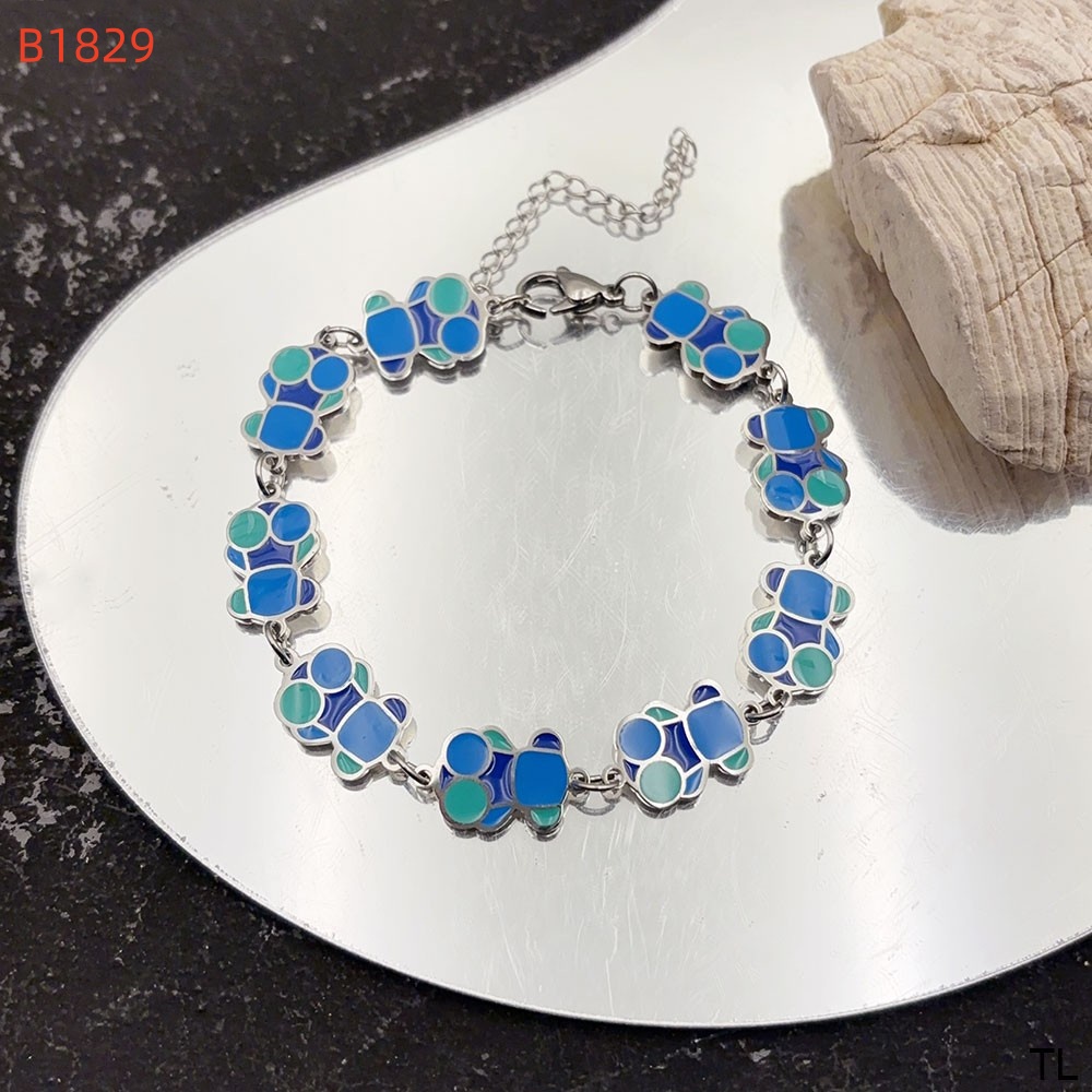 Fashion Women Girls Silver Gold Stainless Steel Round Bear Blue Green Oil Animal Bracelets Jewelry Pulsera Gift
