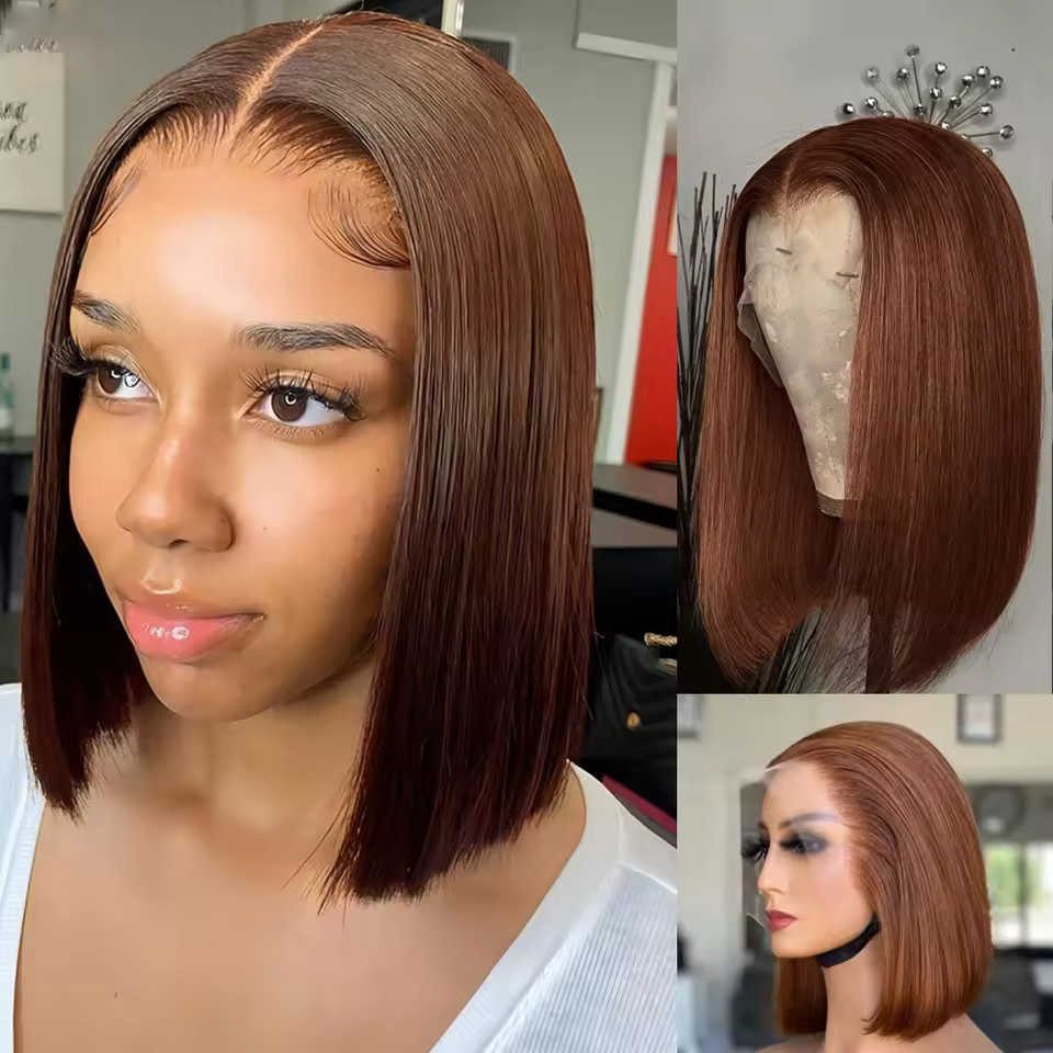 25ssBob Lace Front Brazilian Human Hair Wigs For Black Women Pre Plucked Short Natural 13x4 Synthetic Straight HD Full Frontal Closure Wig