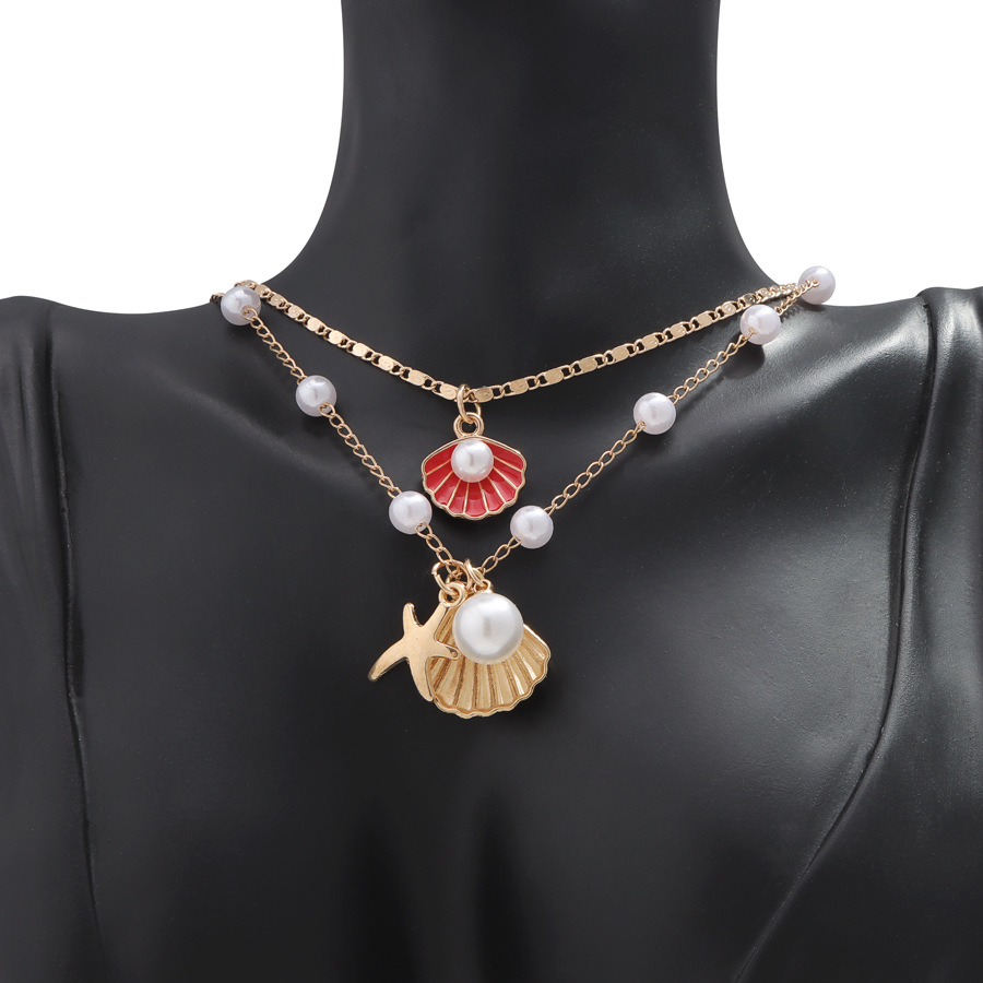 Shell imitation pearl necklace set metal starfish design sense of necklace fashion versatile niche marine resort style