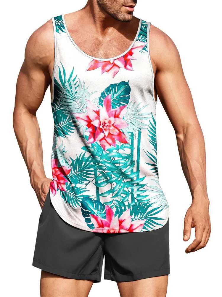 New Summer Mens Sleeveless T-Shirt Mens Outdoor Hawaii Classic Travel Wear Plus-Size Round Neck Palm Leaf 3D Printed VestT250318