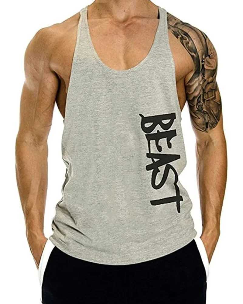 Summer Mens Vest BEAST Simple Print Mens Fitness Vest Y Strap Fitness Casual Sleeveless T Shirt Quick Dry Large Size Mens TopT250318