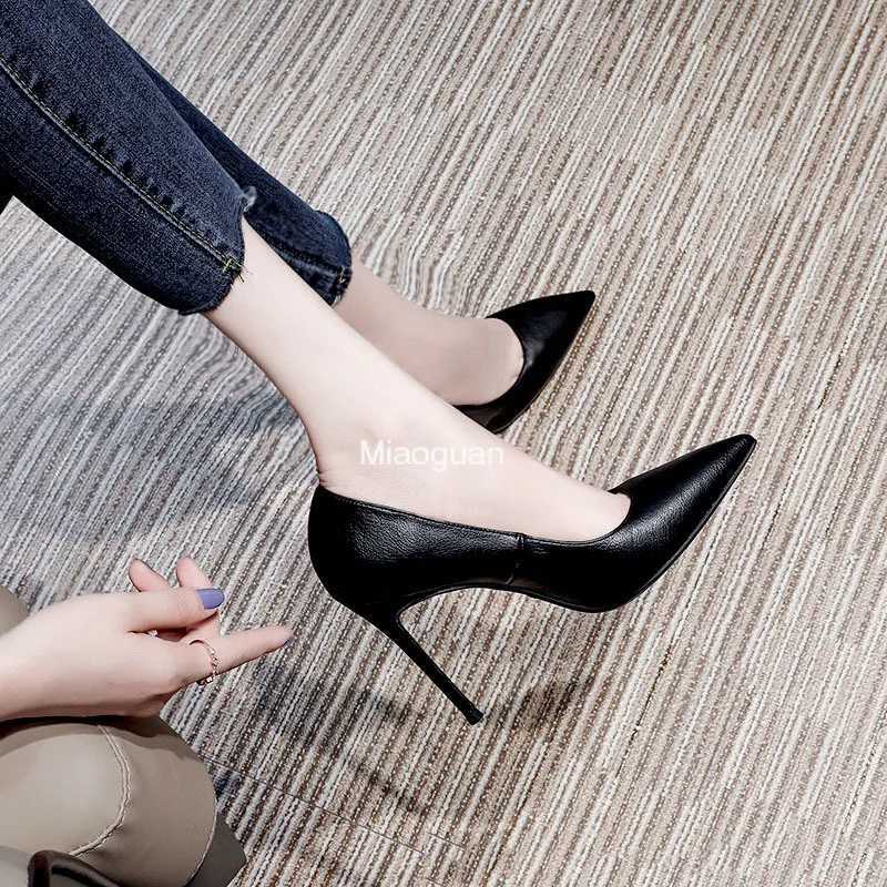 New Soft Leather Black Professional High Heel Female Stiletto All-match Flight Attendant Work Shoe Elegant Spring Autumn Classic Z250307