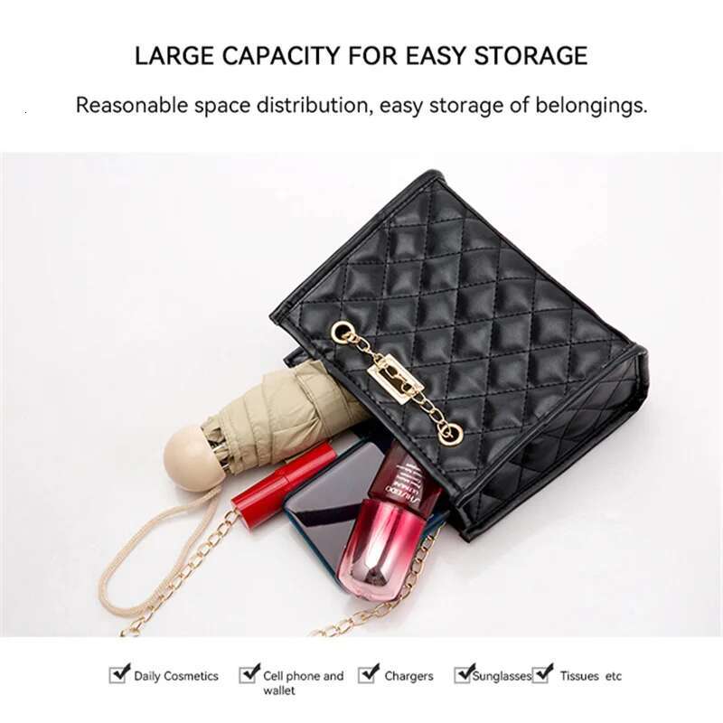 Hot Selg New Solid Color Prismatic Plaid Women Shoulder Bag Korean Version Fashion Lady Style Chain Pu Leather Light Handbag