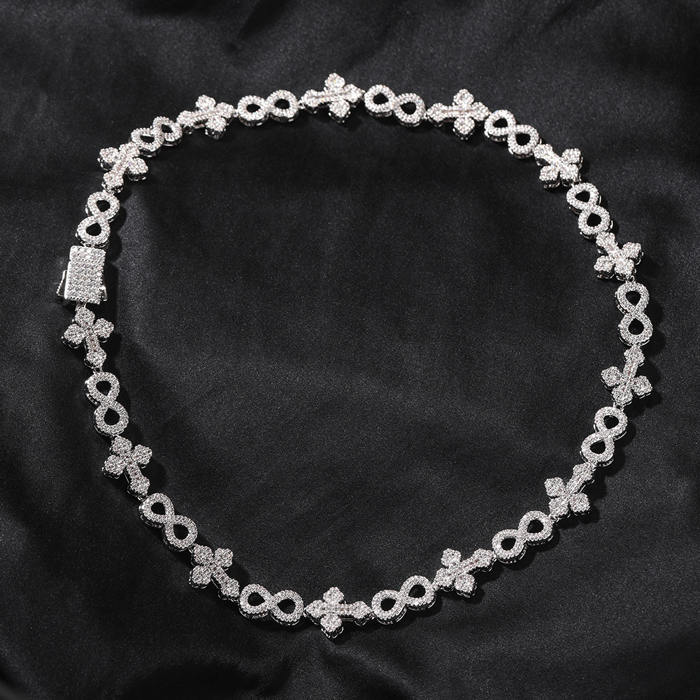 High Quality Hip Hop Cross 8 Infinite Cuban Chain Necklace Bracelet 5A Zircon 10mm Rap Jewelry