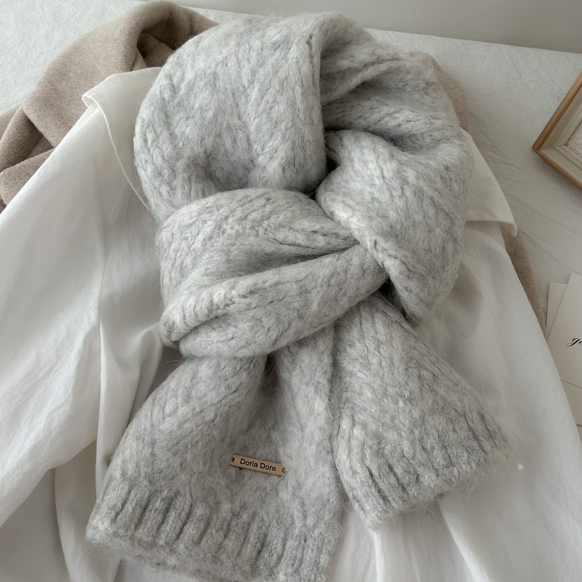 K063 Albaca Alpaca Pure Color Knitted Scarf Women's Winter New High-grade Wool Blended Korean Style Trendy Student