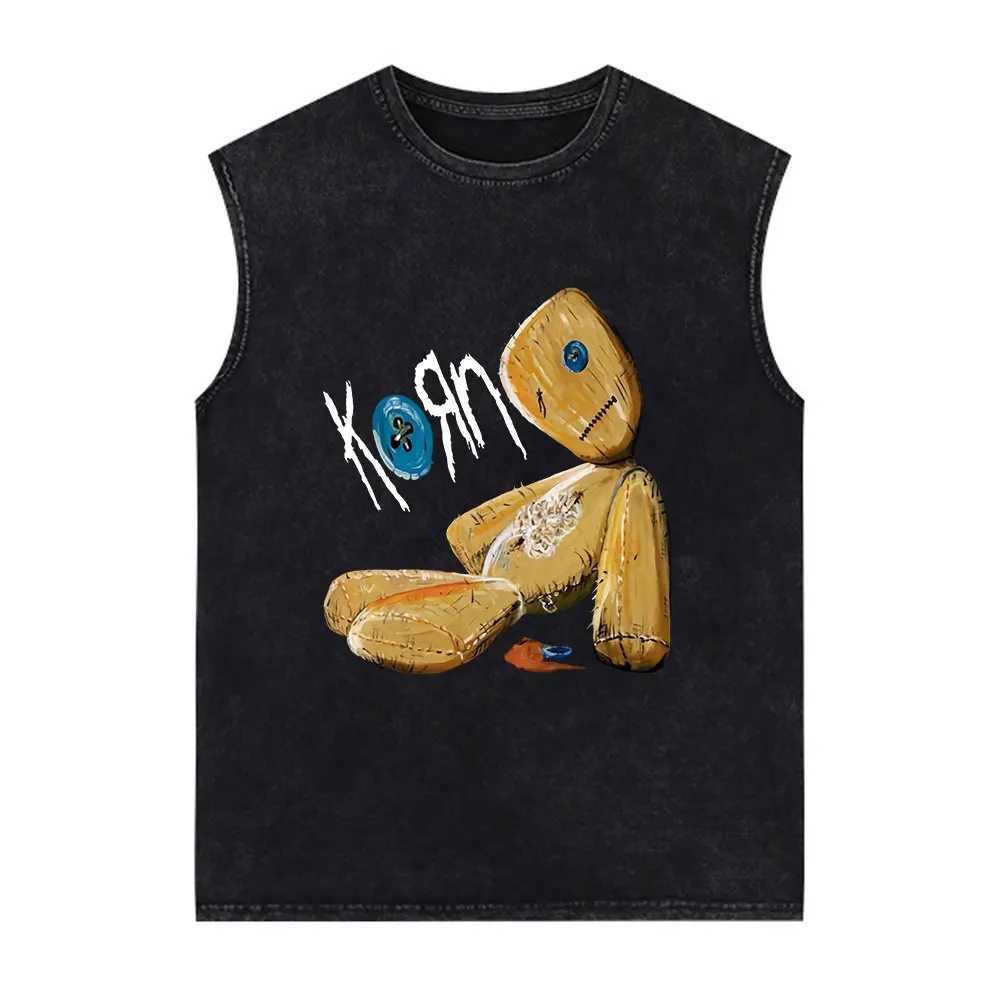 Korn Music Concert Rock Band World Tour Vest T-shirt Men Metal Gothic Oversized Vintage Washed Tank Tops Cotton Sleeveless TeesT250318