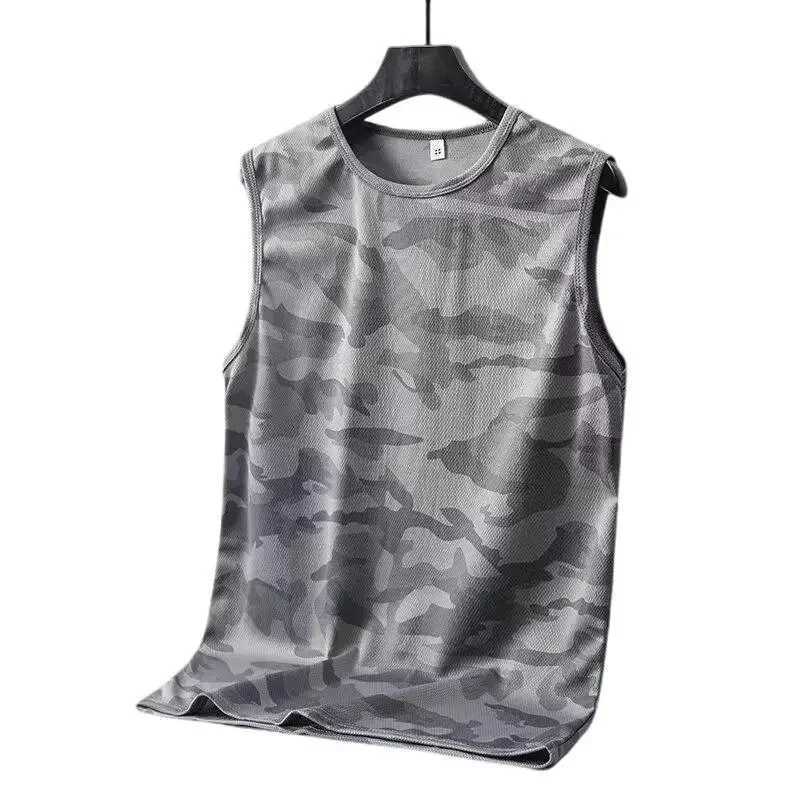 2024 Summer Ice Silk Quick Dry Vest Mens Shoulder Vest Loose Fit Plus Size Mens Sports Basketball Fitness No Sleeve T-Shirt TrT250318