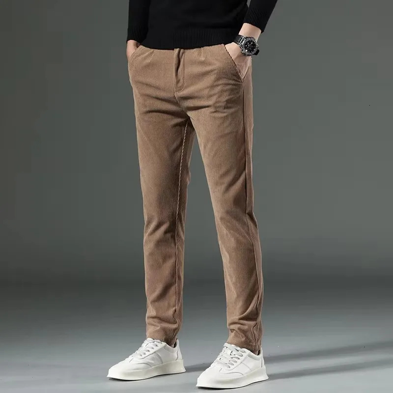 Autumn and Winter Mens Corduroy Trousers Mens Clothing Stretch Slim Fit Casual Pants Fashion Mens Business Work Pants 250305Z