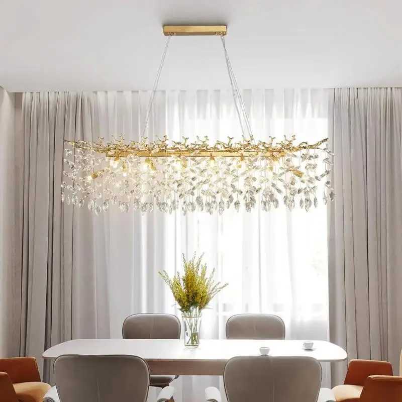 Golden branch crystal chandelier for restaurants suitable for kitchens dining tables living rooms bedrooms rectangular crystal chandeliers X250307